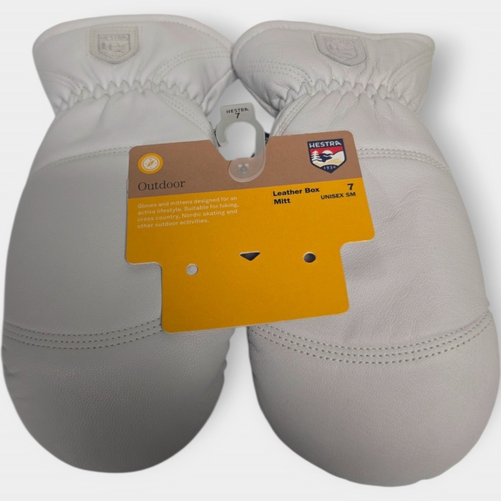 Hestra Leather Box Mittens Off White Size 7 Unisex Small Goat Leather NWT NEW